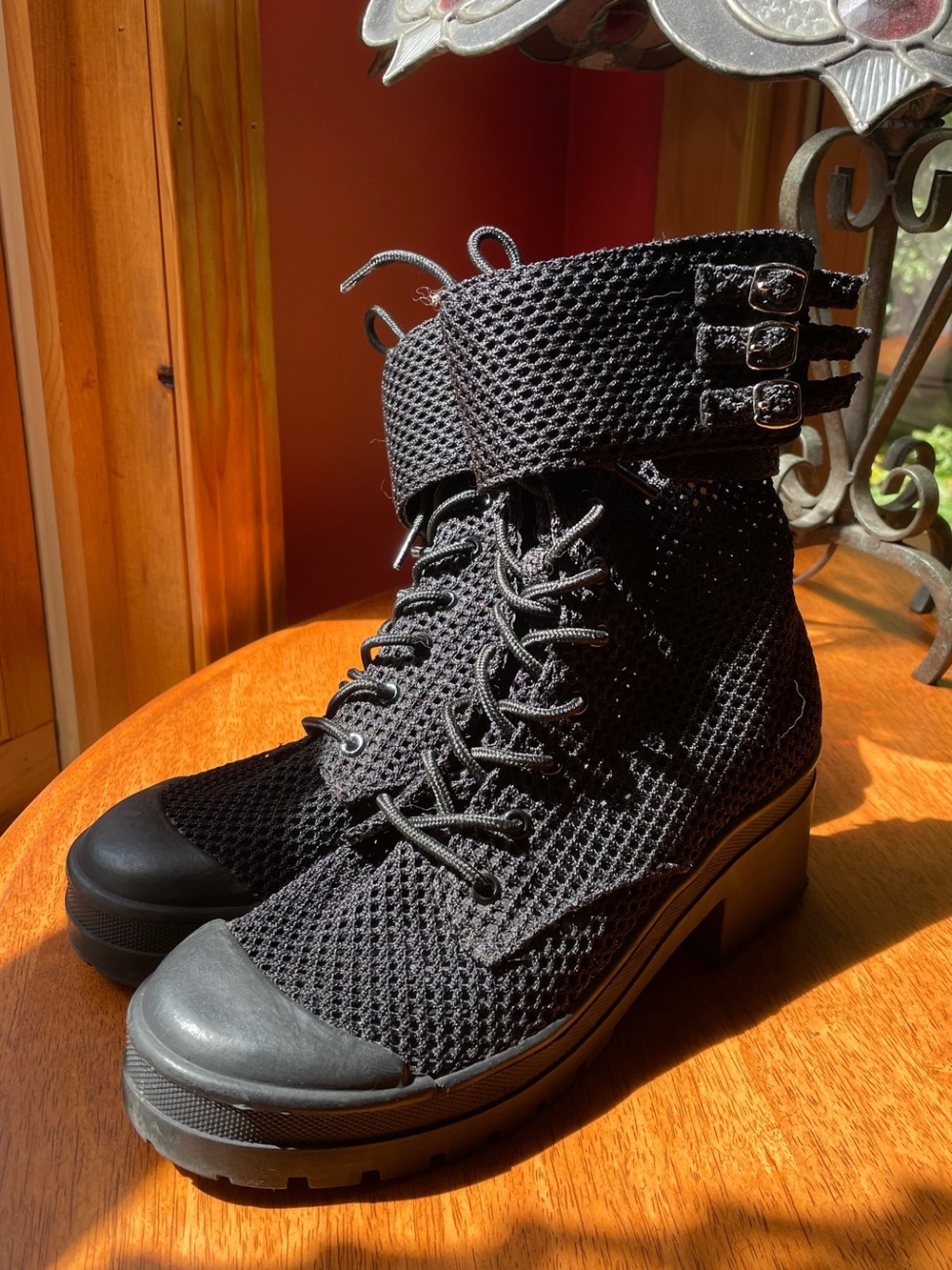 Jeffrey Campbell Ricki Hiker Mesh Combat Summer Black Ankle Combat Boot Woman’s